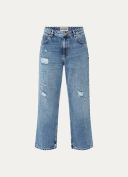 Essentiel Antwerp Dames High waist cropped jeans met destroyed afwerking in de kleur Indigo