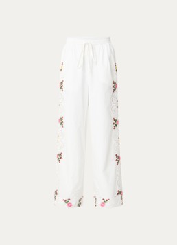 Essentiel Antwerp Dames Janai high waist wide fit broek met bloemborduring in de kleur Wit