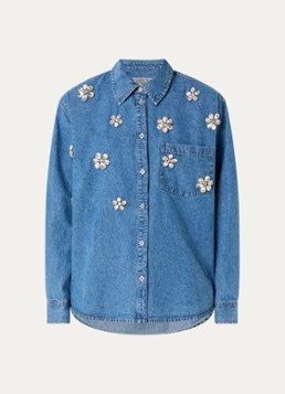 Essentiel Antwerp Dames Konnection Rhinestone blouse van denim met kralendecoratie in de kleur Indigo