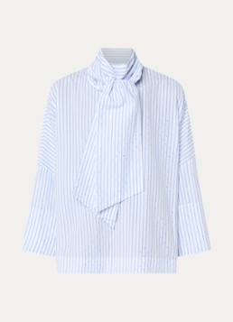 Essentiel Antwerp Dames Kefir blouse met streepprint en sjaalkraag in de kleur Blauw