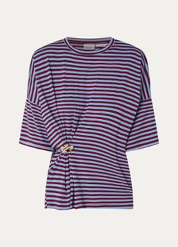 Essentiel Antwerp Dames Kriss top met knoopdetail en streepprint in de kleur Bordeauxrood