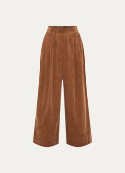 Essentiel Antwerp Dames Mid waist wide fit broek van corduroy met paspelzakken in de kleur Roestbruin