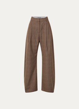 Essentiel Antwerp Dames Karoll2 low waist balloon fit pantalon in wolblend met ruitdessin in de kleur Hazelnootbruin