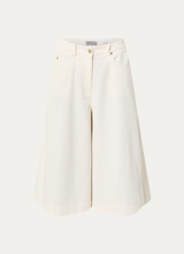 Essentiel Antwerp Dames Kigi mid waist wide fit culotte van corduroy met steekzakken in de kleur Gebroken wit
