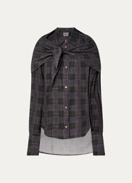Essentiel Antwerp Dames Kiss blouse in wolblend met sjaal in ruitdessin in de kleur Olijfgroen