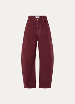 Essentiel Antwerp Dames Kokos mid waist cropped balloon fit jeans met gekleurde wassing in de kleur Bordeauxrood