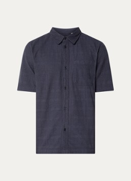 Les Deux Heren Charlie regular fit overhemd met opengewerkt dessin en borstzak in de kleur Donkerblauw, maat: S