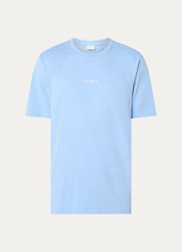 Les Deux Heren Andrew T-shirt met logoprint in de kleur Blauw, maat: M