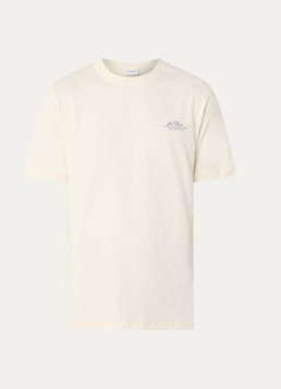 Les Deux Heren Ben Globe T-shirt met logo- en backprint in de kleur Creme, maat: S