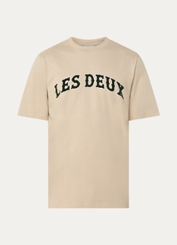 Les Deux Heren Brady Western T-shirt met flock logoprint in de kleur Khaki, maat: M