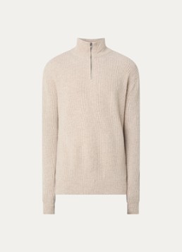 Les Deux Heren Eduard grofgebreide trui van wol met halve rits in de kleur Beige, maat: L
