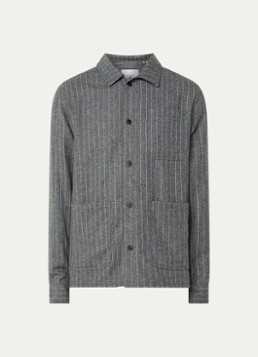 Les Deux Heren Layton regular fit overshirt in wolblend met krijtstreep in de kleur Grijs, maat: XL
