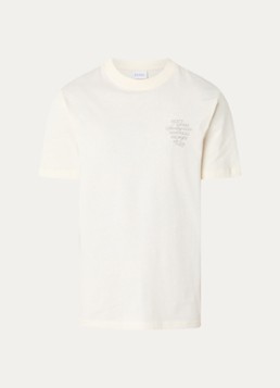 Les Deux Heren Ben T-shirt met logo- en backprint in de kleur Gebroken wit, maat: S