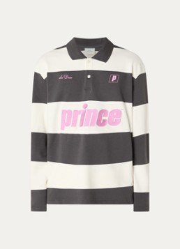 Les Deux Heren Prince oversized fit polo met borduring en streepprint in de kleur Middengrijs, maat: S