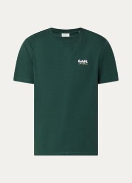 Les Deux Heren Cafe T-shirt met logo- en backprint in de kleur Groen, maat: S