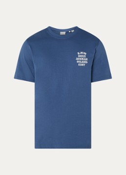 Les Deux Heren Ceramic T-shirt met logo- en backprint in de kleur Blauw, maat: XL