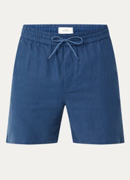 Les Deux Heren Straight fit korte broek in linnenblend met steekzakken in de kleur Blauw, maat: S