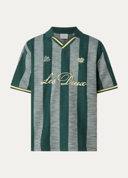 Les Deux Heren Stripe Football oversized fit polo met streepprint en borduring in de kleur Groen, maat: M