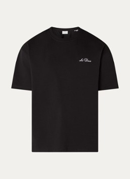 Les Deux Heren T-shirt met logoborduring in de kleur Zwart, maat: XL