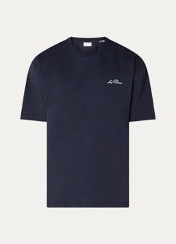 Les Deux Heren T-shirt met logoborduring in de kleur Donkerblauw, maat: XL