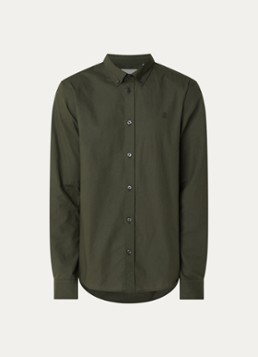 Les Deux Heren Regular fit overhemd met logoborduring in de kleur Legergroen, maat: L