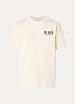 Les Deux Heren Record T-shirt met front- en backprint in de kleur Ivoor, maat: S