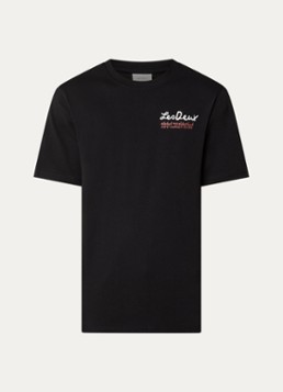 Les Deux Heren Rural T-shirt met logoborduring en backprint in de kleur Zwart, maat: S