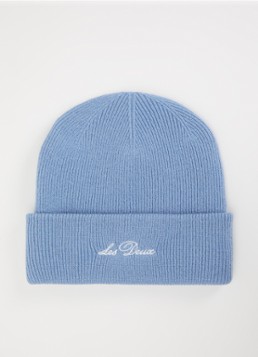 Les Deux Heren Signature ribgebreide muts van wol met logoborduring