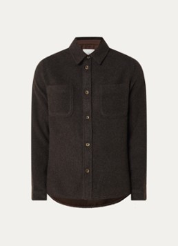 Les Deux Heren Boucle overshirt in wolblend met borstzakken in de kleur Donkerbruin, maat: M