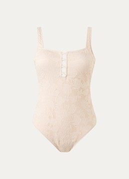 Gottex Dames Voorgevormd badpak met borduring in de kleur Creme, maat: 42