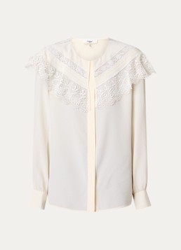 Chloé Dames Gathered top van zijde met broderie in de kleur Gebroken wit, maat: 40