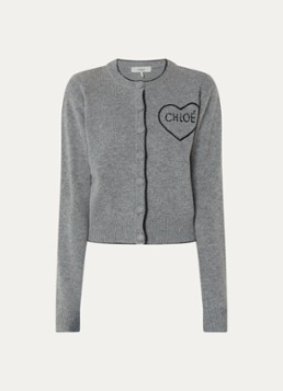 Chloé Dames Fijngebreid vest in kasjmierblend met logoborduring in de kleur Middengrijs, maat: M