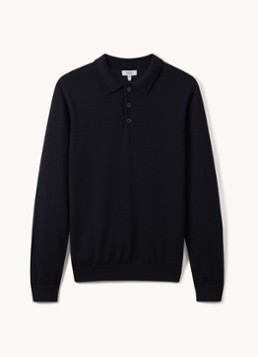 Reiss Heren Trafford fijngebreide regular fit polo van wol in de kleur Donkerblauw