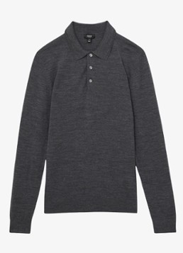 Reiss Heren Trafford regular fit fijngebreide polo van merino wol in de kleur Donkergrijs
