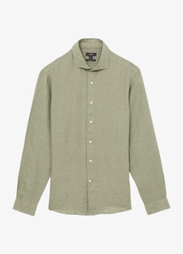 Reiss Heren Ruban regular fit overhemd van linnen in de kleur Olijfgroen