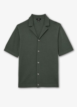 Reiss Heren Grafton fijngebreid overhemd van merino wol in de kleur Kale Green / Groen
