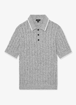 Reiss Heren DENBY Cotton Cable-Knit Polo Shirt in de kleur Grijs
