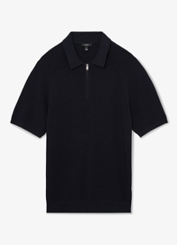 Reiss Heren ESTATE Textured-Knit Half-Zip Polo Shirt in de kleur Donkerblauw