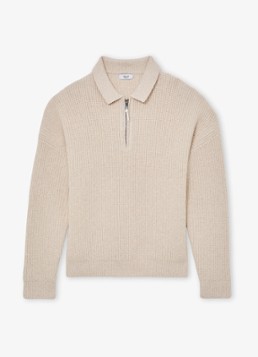 Reiss Heren Prop ribgebreide trui met halve rits in de kleur Beige