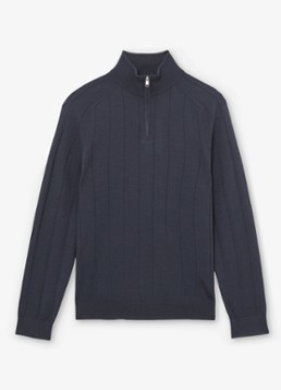 Reiss Heren Findlay trui van merino wol met halve rits in de kleur Donkerblauw