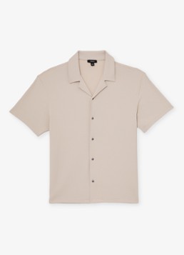 Reiss Heren CEDRIC Textured Cuban-Collar Shirt in de kleur Beige