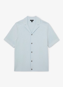 Reiss Heren WANDSWORTH Stitch-Detail Cuban-Collar Knit Shirt in de kleur Lichtblauw