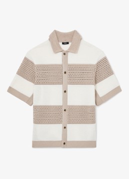Reiss Heren Marek grofgebreide trui met streepprint in de kleur Beige