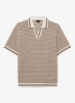 Reiss Heren Carlford regular fit polo in linnenblend met streepprint in de kleur Camel