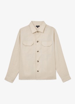 Reiss Heren Polasio overshirt van linnen met borstzakken in de kleur Stone / Beige