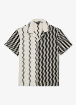 Reiss Heren Dain fijngebreid regular fit overhemd met zigzag dessin in de kleur Wit / Zwart