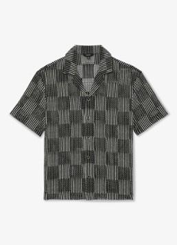 Reiss Heren CARLOS Checkerboard Crochet Cuban Collar Shirt in de kleur Black / Zwart