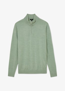 Reiss Heren Blackhall pullover in merino wolblend met halve rits in de kleur Olijfgroen