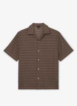 Reiss Heren SID Chevron-Crochet Cuban-Collar Shirt in de kleur Taupe Brown / Bruin