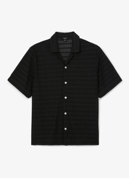Reiss Heren SID Chevron-Crochet Cuban-Collar Shirt in de kleur Black / Zwart